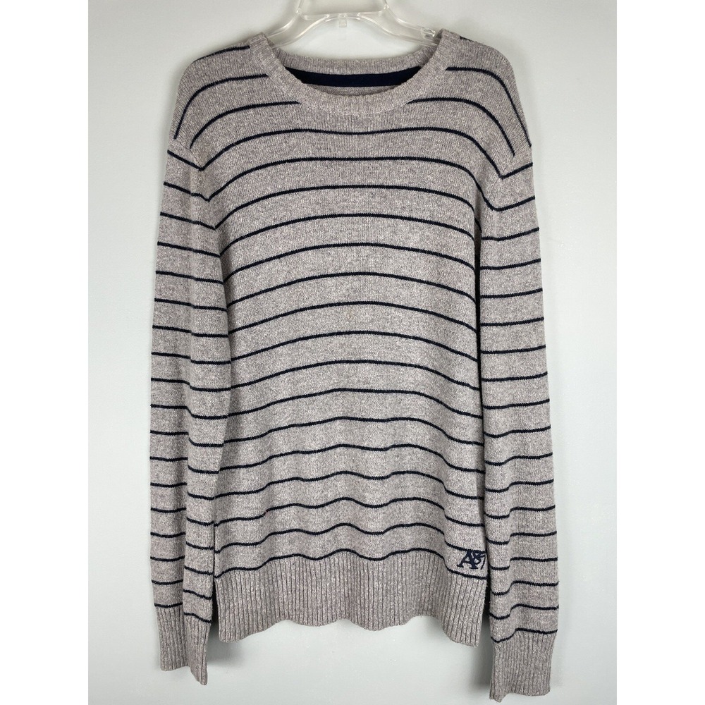 Aeropostale 1987 Men's Striped Pullover Gray Navy Crew Neck Sweater Size Medium